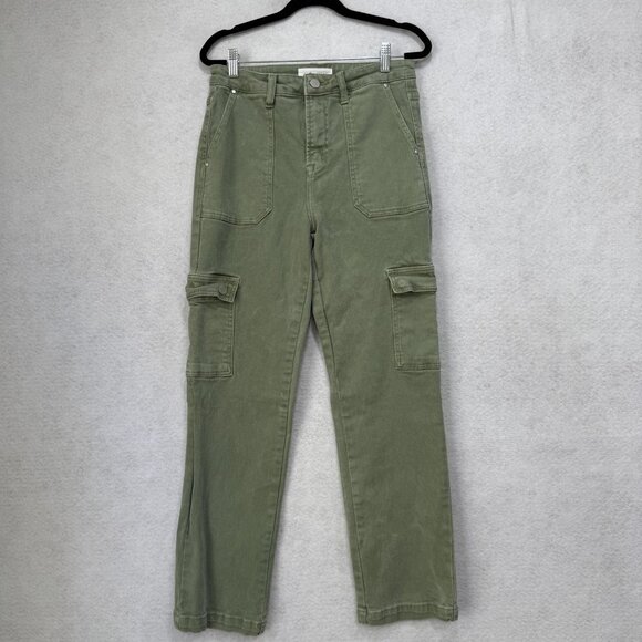 Risen Jeans Cargo Pants Womens 9/29 Olive Green Stretch Utility Straight RDP5644 - Picture 1 of 12